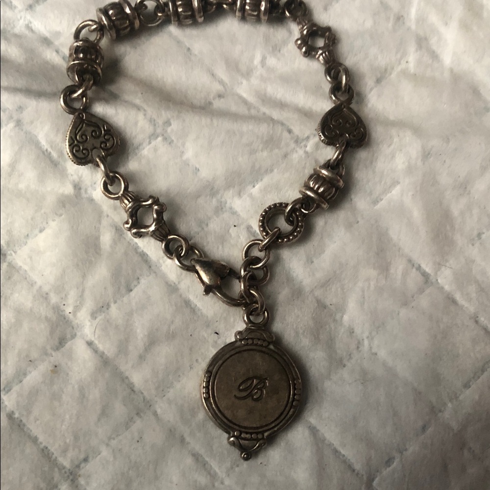 Antique-Style Monogram 'B' Heart Link Bracelet in Aged Silver